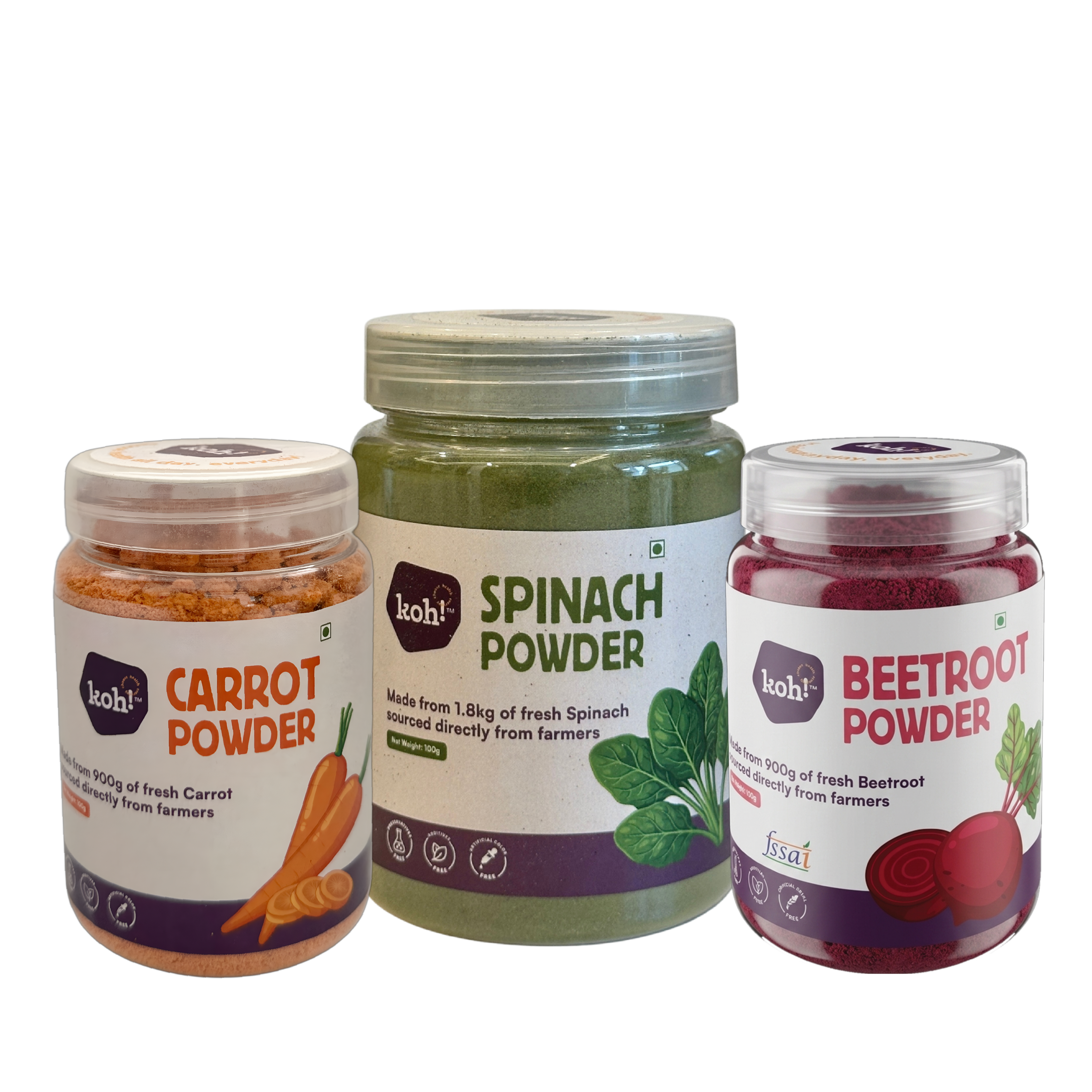 Ultimate Trio — Spinach, Beetroot & Carrot Powders | 100g x 3