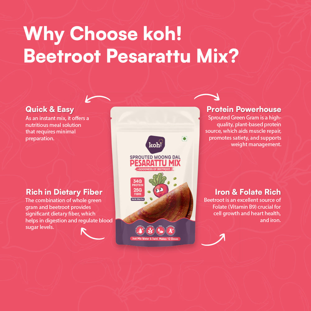 Beetroot Pesarattu Mix | Sprouted Moong Dal | 200g