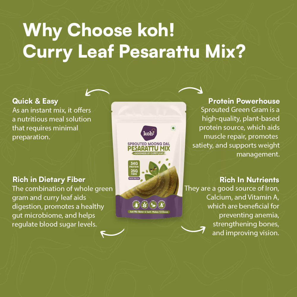 Curry Leaf Pesarattu Mix | Sprouted Moong Dal | 200g