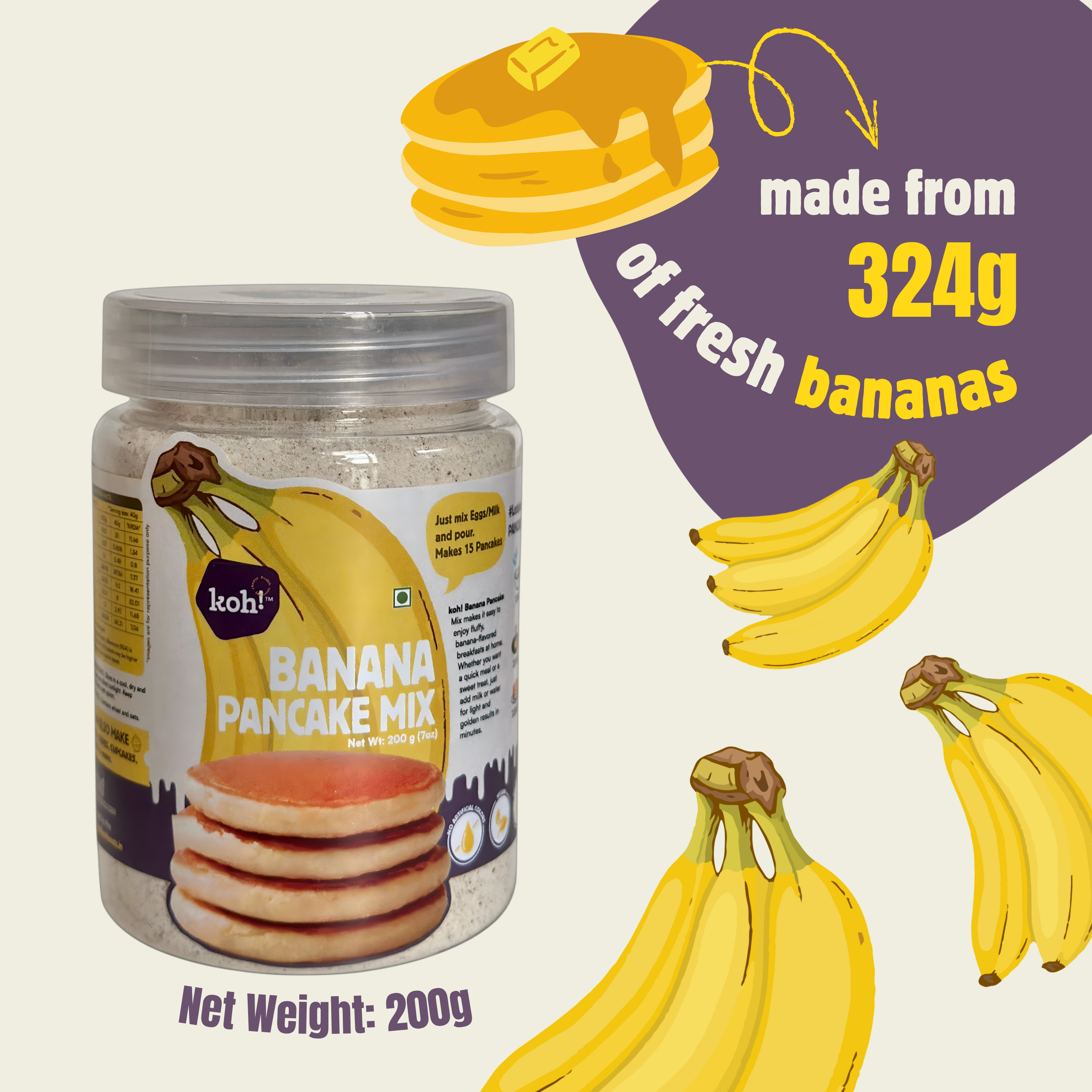 Banana Pancake Mix | Whole Wheat, Sprouted Ragi & Oats | 200g